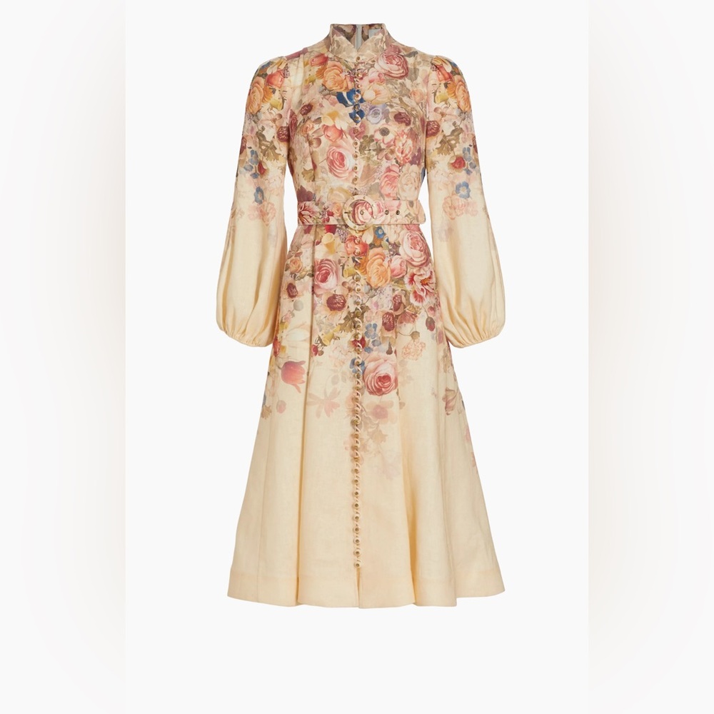 Zimmermann Luminosity Belted Floral Linen Midi-Dress size 0P or 2P US NWT